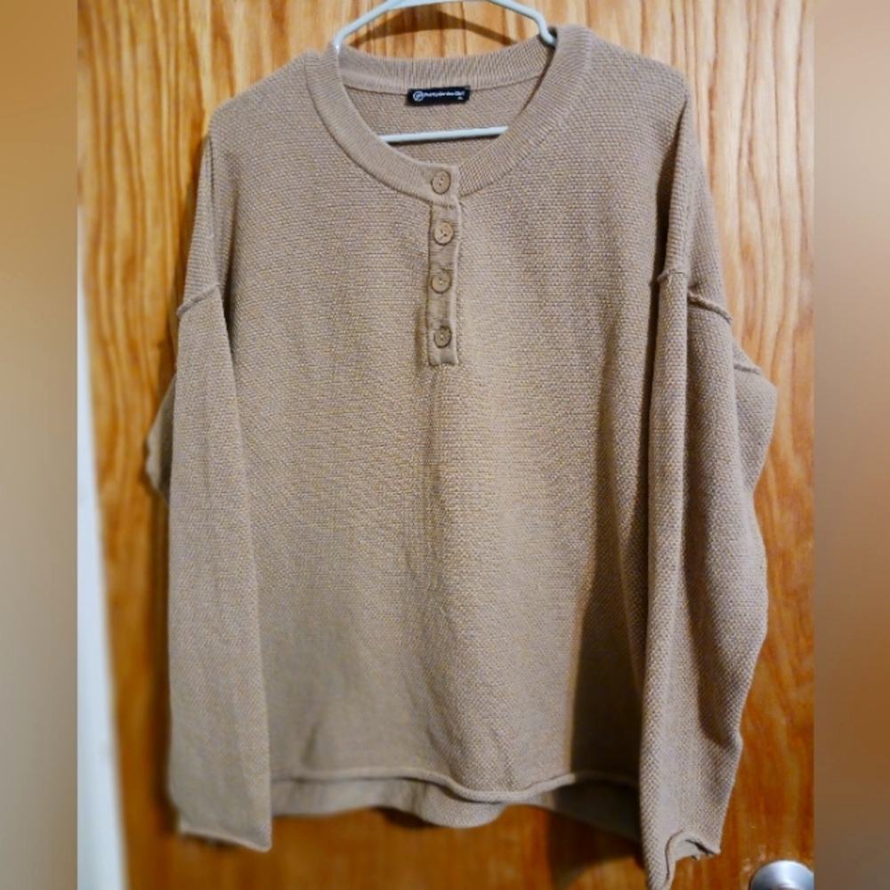 Pretty Garden Chic L/S Crew Neck Waffle Knit Beige Women's Sz XL